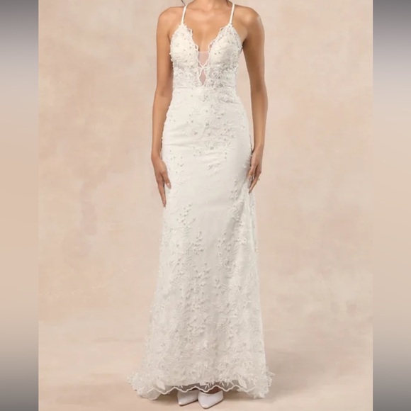 New Lulus Bridal Enchanting Eternity Ivory Pearl Lace Up Backless Maxi‎ Dress 8 - Picture 8 of 8
